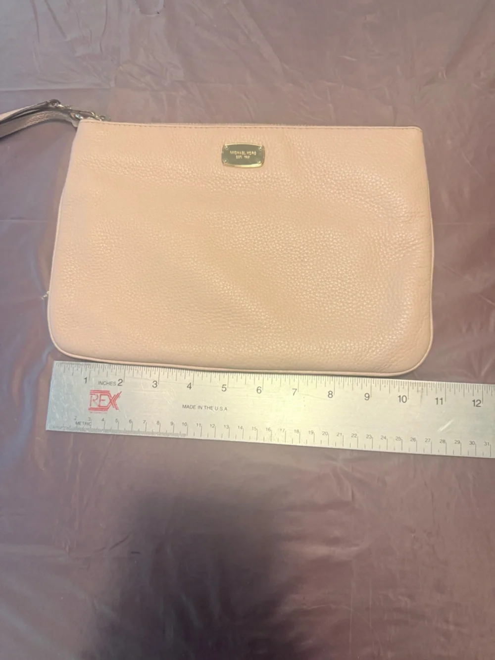 Michael Kors Dusty Pink Jet Set Travel Large Top Zip Pebbled Leather Wristlet - Picture 7 of 10